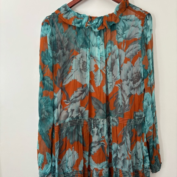Anthropologie Marius Teal and Orange Patterned Dress Boho New W/Tags MSRP $200 - Picture 3 of 13